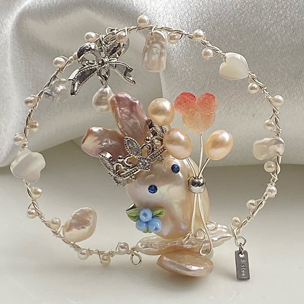 P230-Handmade Premium Flameball Pearl Bunny Detachable Pendant - Picture 5 of 15